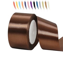 50mm Ribbon,23M Brown Satin Ribbon for Gift Wrapping,Large Thick Fabric Wedding Car Ribbon,Double Sided Ribbon Roll for Crafting,Color Ribbon for DIY or Birthday,Chrismas Party Decorations