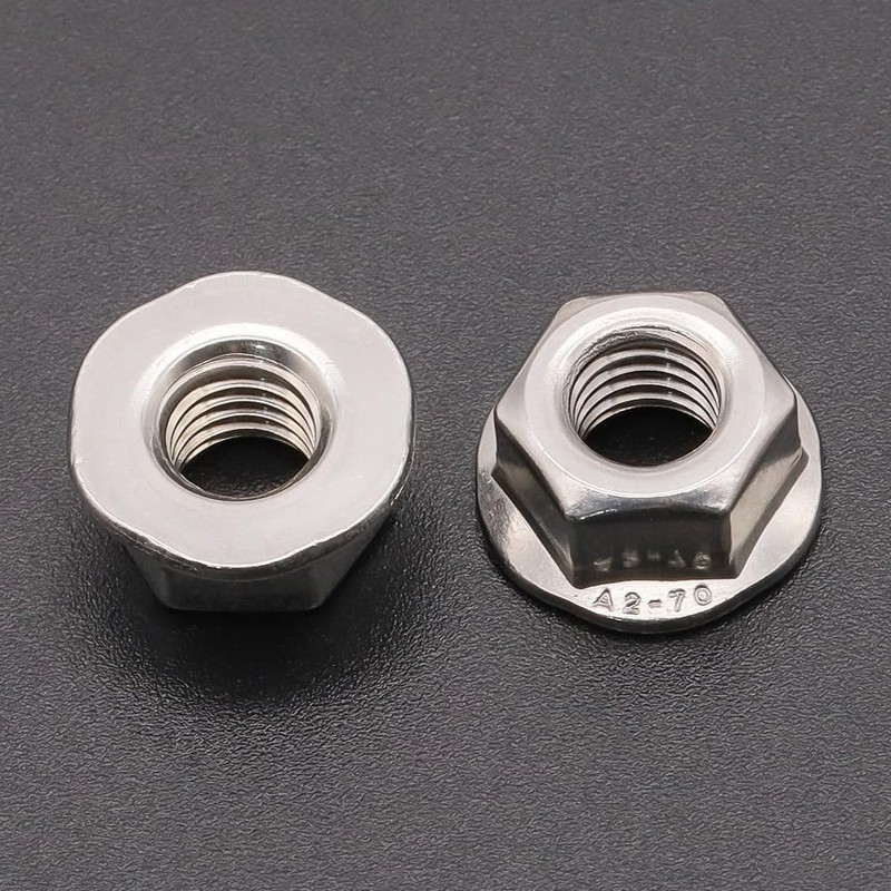 (50 PCS) M6-1.0 Hexagon Flange Nuts with Non-Serrated Flange Washer