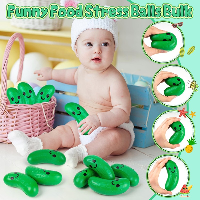 12 Pcs Pickle Stress Ball, Funny Food Stress Balls Bulk