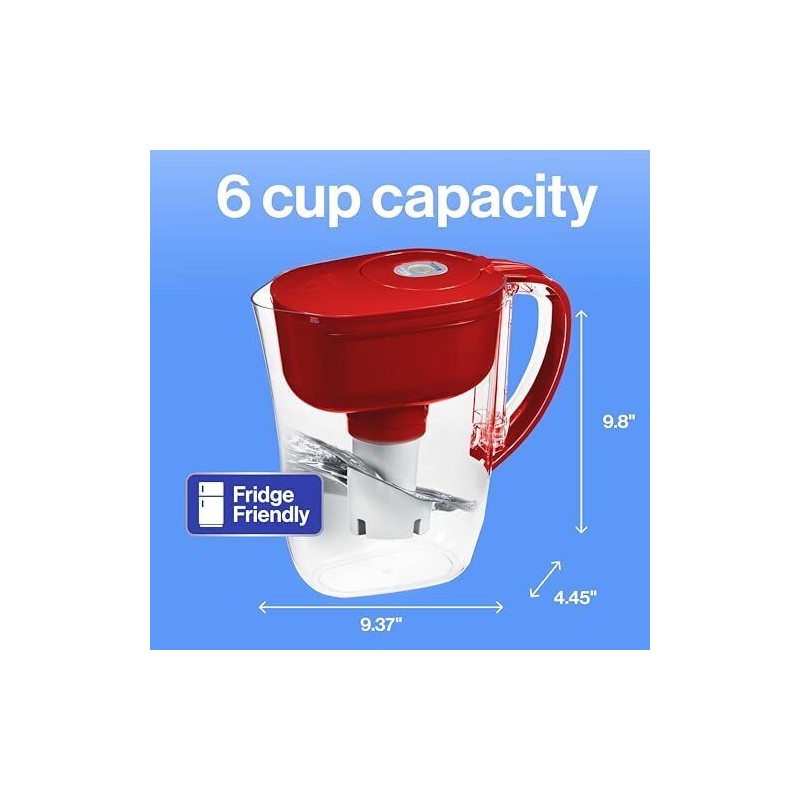 Brita Metro 6 Cup Red Water Filter Pitcher BPA Free