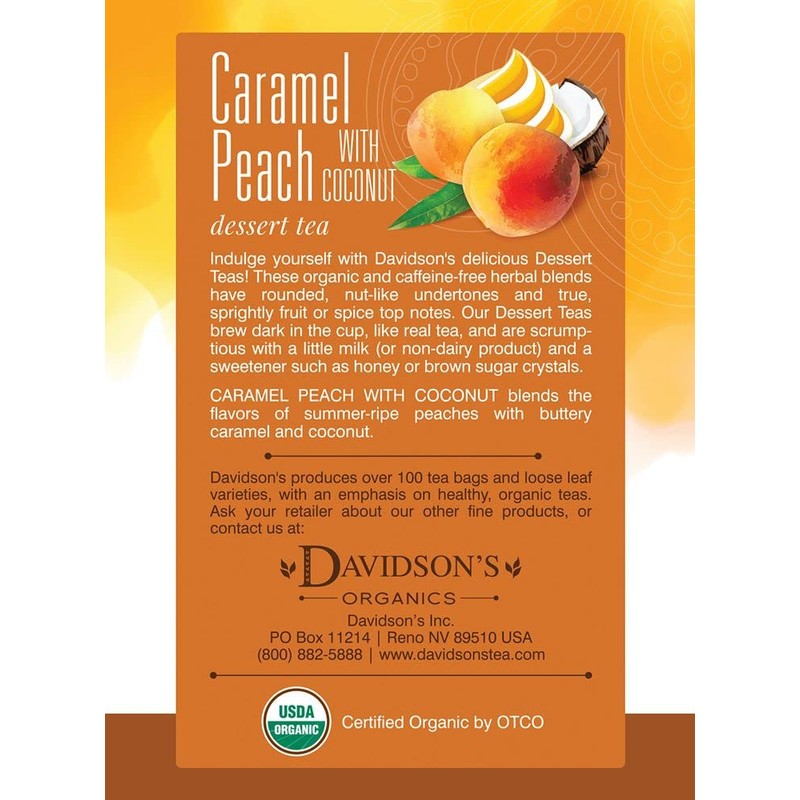 Davidson's Organics, Caramel Peach with Coconut, 8-count Tea Bags, Pack