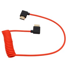 HangTon HDMI 8K 4K 60p Cable for ATOMOS Ninja Inferno Portkeys SmallHD Cine Ultra Indie Sony A7M4 A7SIII Canon C300 GH7 Z8 Camera, Right Left Angle Type A HDMI 2.1 Red Braided Coiled 50cm