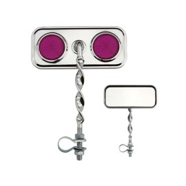Lowrider VINTAGE RECTANGLE FLAT TWISTED MIRROR IN CHROME W/PURPLE REFLECTORS SOLD BY PAIR