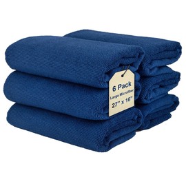 Cleaning Washcloth Towels - Large 27" x 16" Microfiber Rags - Highly Absorbent, Lint Free Streak Free for House, Kitchen, Car, Window Detailing Reusable Shop Towels (6-Pack, Navy Blue)