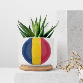 DecStic Soccer Chad Flag Ceramic Planters Memorial National Day Planters for Outdoor Plants with Drainage Holes and Saucers Pot for Succulents Cactus Garden Windowsill