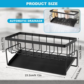 VINEST Sink Organiser with Self-Draining Drip Tray, Kitchen Organiser Stainless Steel Organiser Kitchen for Bathroom Kitchen, Sponge Holder Kitchen Prevent Water Accumulation (Black)