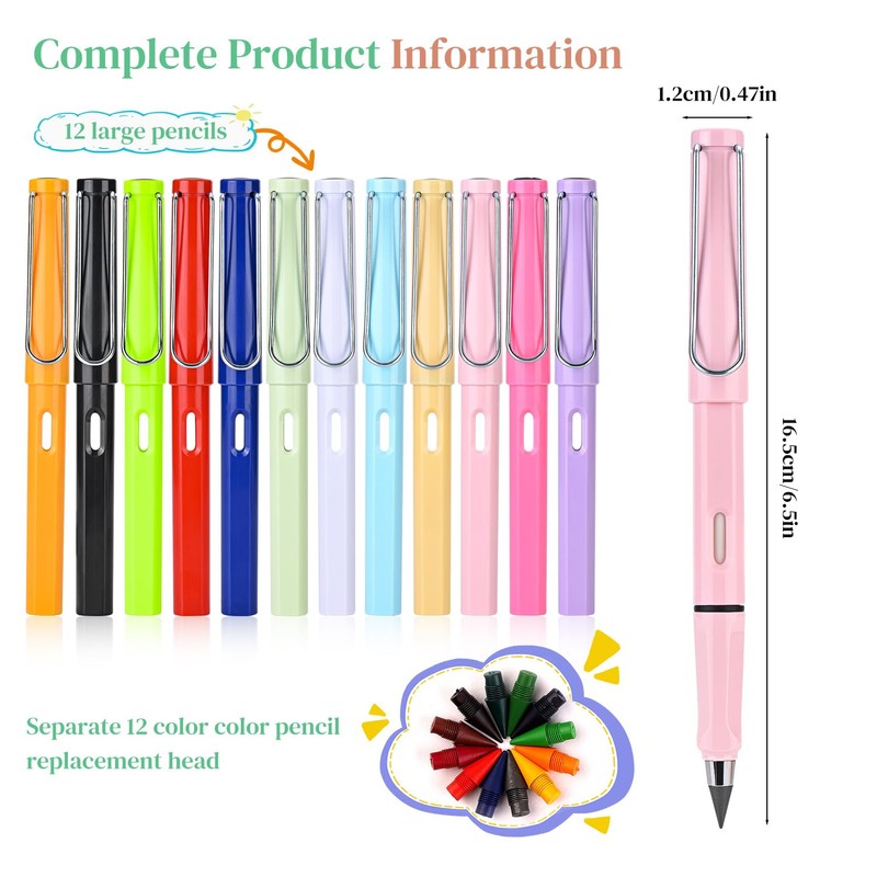 Infinity Pencil – 12-Pack Everlasting Pencils with HB Graphite Lead,