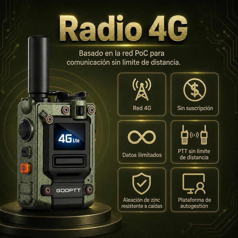 Radios PTT 4G de Zinc, Alcance Ilimitado, Verde, 2-Pcs