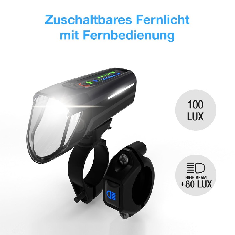 FISCHER Bicycle LED Front Light 100 Lux High Beam Sensor