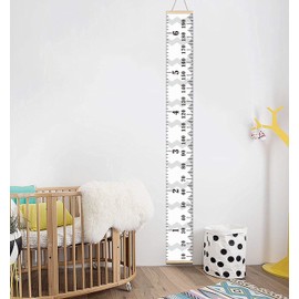 Crazy Curry Kids Growth Chart, Wood Frame Fabric Canvas Height Measurement Ruler from Baby to Adult for Child's Room Decoration 7.9 x 79in (7.9 x 79in, Flamingo)