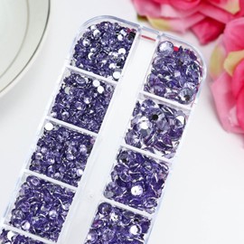 Towenm B7000 - Pegamento calcomanía para joyas con diamantes de imitación para manualidades, 4000 piezas de color morado claro con parte trasera plana, diamantes de imitación con lápiz recogedor de