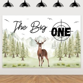 The Big One Backdrop Hunting Themed 1st Birthday Party Decorations for Boys, Deer Hunting First Birthday Party Photography Background Banner Hunter Themed Birthday Gone Hunting Party Supplies 5 * 3ft