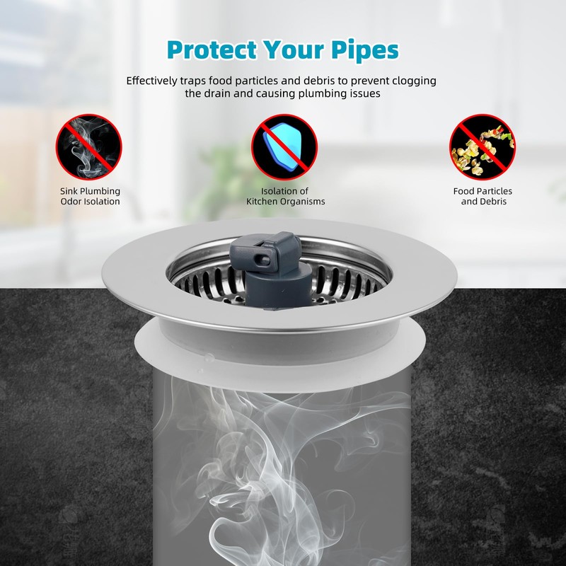 Hibbent 3 in 1 Kitchen Sink Drain Strainer, Stainless Steel