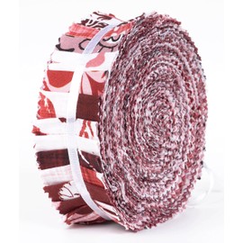 Soimoi 40Pcs Block Print Precut Fabrics Strips Roll Up 1.5x42inches Cotton Jelly Rolls for Quilting - Red