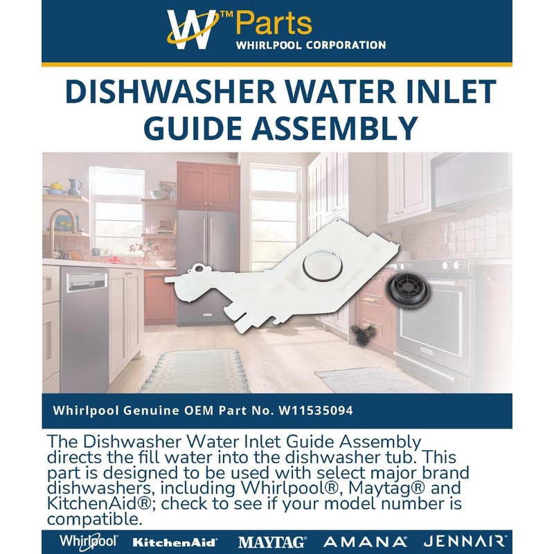 Whirlpool W11535094 OEM Dishwasher Water Inlet Guide Assembly