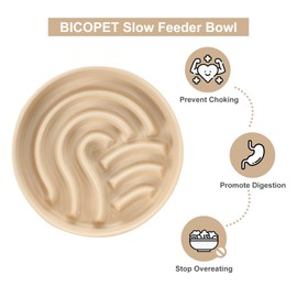 BICOPET Ceramic Maze Dog Slow Feeder with Non-Slip Silicone Rim (& Bamboo Stand) – Heavy-Duty Stoneware Bowl with Puzzle Pattern for Bloating & Obesity Prevention (Apricot-M)