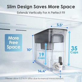 Waterdrop Waterdrop 35-Cup Slim Water Filter Dispenser, Large Capacity Water Filter Pitcher, 200-Gallon Long-Life, 5X Lifetime, Reduces Chlorine, PFOA/PFOS and More, BPA Free, Black (with 1 Filter)