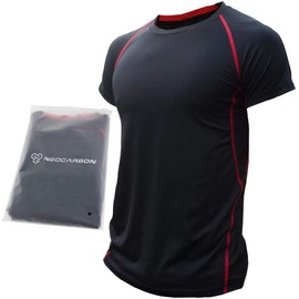NeoCarbon Playera Deportiva de Compresión para Hombre, Camiseta de Entrenamiento y Ejercicio Físico para Gimnasio, Crossfit o Running, Negro-Rojo, Chico