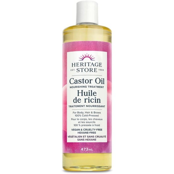 Heritage Store Castor Oil, Hexane Free, 100% Cold Pressed, Dermatologist tested and hypoallergenic, 473ml