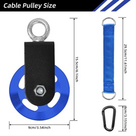 LFJ Aluminum Alloy Cable Pulley with Swing Strap Carabiner, 90mm Pulley Wheel for LAT Pulley System DIY Pull Down Attachment,Ladder Lift,Home Gym Equipment (Aluminum Alloy, Blue-2Pack)