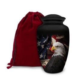 Honorary Memorials Patriotic Hearts Eagle Urn for Human Ashes | American Flag Cremation Urn for Adults, Veteran, Medium Size, Handmade Funeral Urns with Velvet Bag
