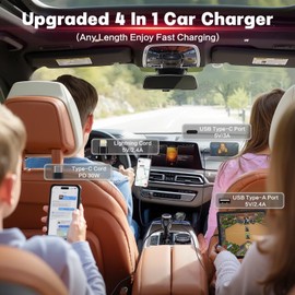 VQOBH Starlight Retractable Car Charger, 4 in 1 Fast Car Phone Charger 66W USB C Car Charger Adapter for iPhone16/15/14/13/12/11, Galaxy, Pixel | Essentials Gift for Travelers, Men, Women