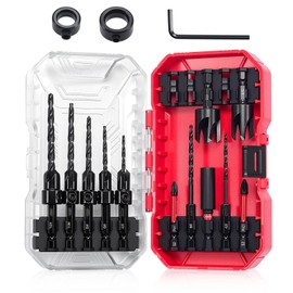 ColumPRO 15PCS Countersink Drill Bit Set, Woodworking Tapered Drill Bits, Plug Cutter, 1/4" Hex Shank