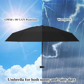 Sykrawki Travel Umbrella, Mini UV Umbrella, Windproof Pocket Umbrella for Men and Women (Black)