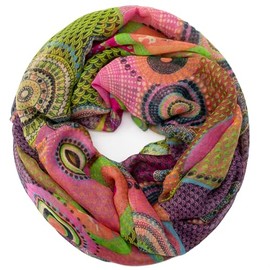 Gloop Women's Scarf Loop Scarf Fine Knit Loop with Ethnic Dots Pattern, Yellow Green Purple, Unit size