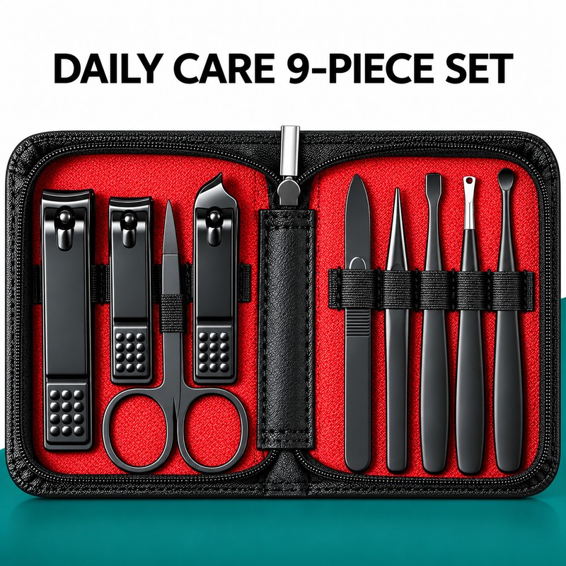 9-Piece Nail Clipper Set – Stainless Steel Manicure & Pedicure