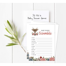 Inkdotpot 50 Pack Baby Word Scramble Baby Shower Game Cards Deer Jungle Animals Party Supplies Fun Baby Shower Game Favors
