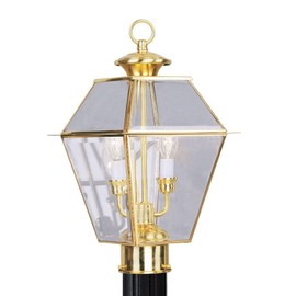 Livex Lighting 2284-02 Outdoor Post with Clear Beveled Glass Shades, Polished Brass