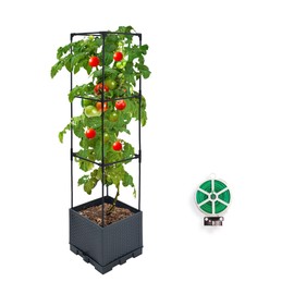 Sumloty Raised Garden Bed Planter Boxes, 1 Pack 44" Self-Watering Tomato Planter with Trellis for Climbing Vegetables Plants Grape Fruit Flowers,Use for Indoor Outdoor Garden Patio