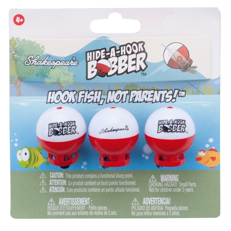 Shakespeare Hide-A-Hook Bobber, 3-Pack, Weighted Fishing Bobbers for Kids, Easy
