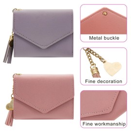 AdiStylinno Small Women Wallet, Trifold Slim Card Holder Wallet with ID Window 5 Slots&3 Pockets&1 Cash Grid (Pink)