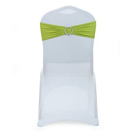 VDS - Apple Green | Spandex Chair Sashes Bows | 10 PCS | Stretch Elastic Banquet Universal Folding Chair Band Tie with Silver Buckle Slider for Wedding Party Conference Celebration Event Decoration