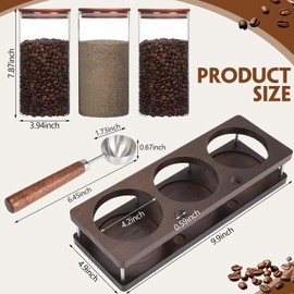 Suclain 3 Pcs Glass Coffee Bean Containers 44 oz Airtight Coffee Canisters with Shelf and Measuring Spoon Kitchen Food Canister Jars for Sugar Candy Nuts (Minimalist Style)