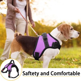 FYY Dog Harness No Pull, Breathable Adjustable Pet Vest, Reflective Oxford Easy Control Dog Harness with Sturdy Handle for Small Medium Large Dogs L-Purple