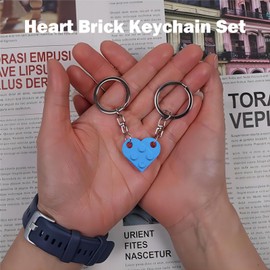 2pcs Brick Matching Heart Keychain Set Best Friend Keychain for Friendship Boyfriend Girlfriend BFF Heart Key Ring Set Couples Matching Stuff Gifts for Valentines Birthday Anniversaries（Light Blue）