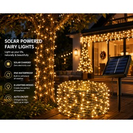 Solar Powered Outdoor Fairy Lights 20M Waterproof LED String Lights for Christmas Wedding Decoration