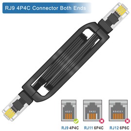 NECABLES 2+1Pack 2pcs Retractable Phone Cord for Landline 4ft Auto Rewind Telephone Handset Cord RJ9 4P4C Male to Male and 1pc RJ9 Coupler - 4 Feet Kit