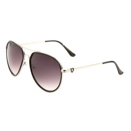 Khan Classic Bold Plastic Rimmed Metal Aviator Sunglasses (Silver & Black Rimmed Frame, Black Gradient)