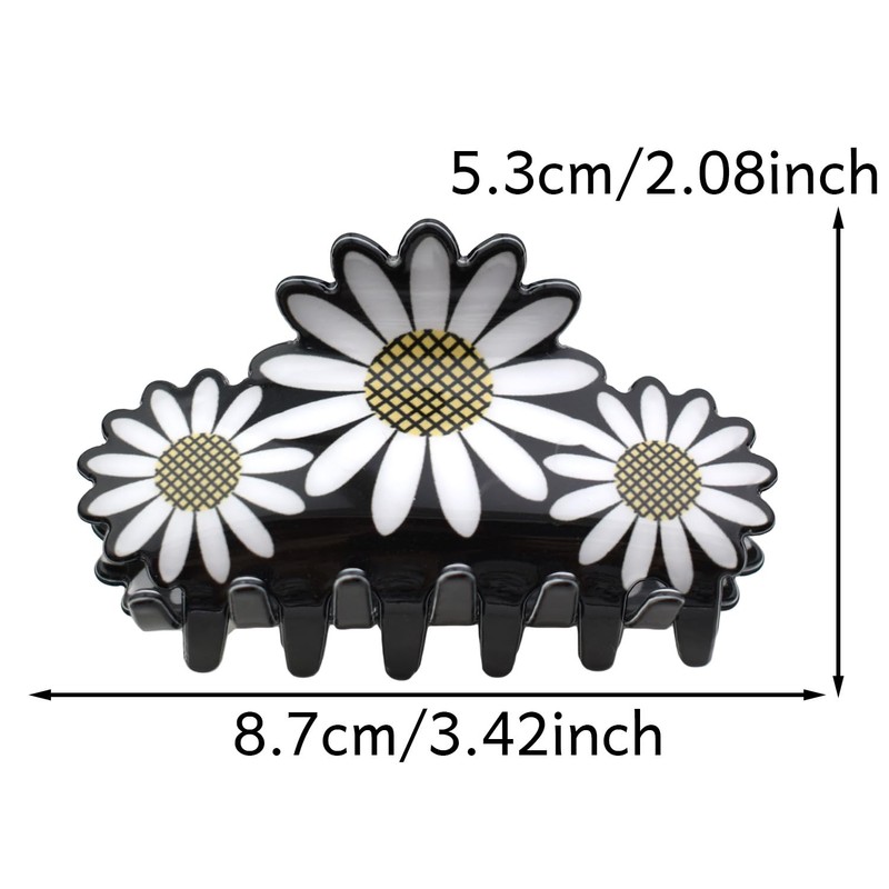 White Daisy Hair Claws Non Slip Medium Thick Hair Claws