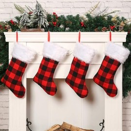Sattiyrch Buffalo Plaid Christmas Stockings,18 inches, Set of 4, Black and Red Plaid