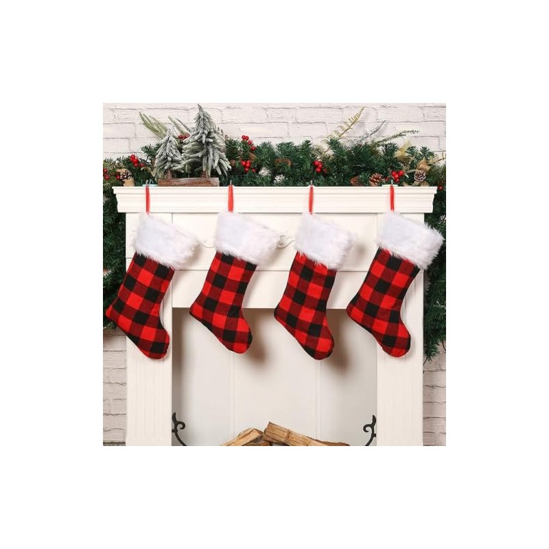Sattiyrch Buffalo Plaid Christmas Stockings,18 inches, Set of 4, Black