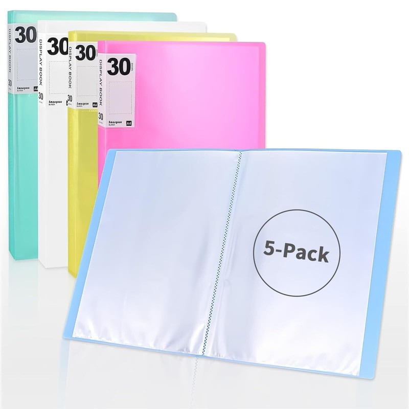 Smarpau Display Book Binder with Plastic Sleeves 5 Pack Presentation