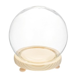 uxcell Round Cloche Glass Dome, 6.7" x 4.7" Decorative Glass Display Bell Jar, Glass Dome Cloche with Wooden Base Foot Pad for DIY Flower Craft, Collectibles Specimens Plants Dustproof