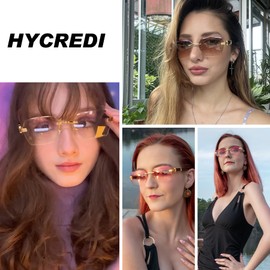 Hycredi Rimless Rectangle Sunglasses Men Women Retro Frameless Square Shade Y2k Sun Glasses Tinted Eyewear - Gray + Blue + Purple Pink