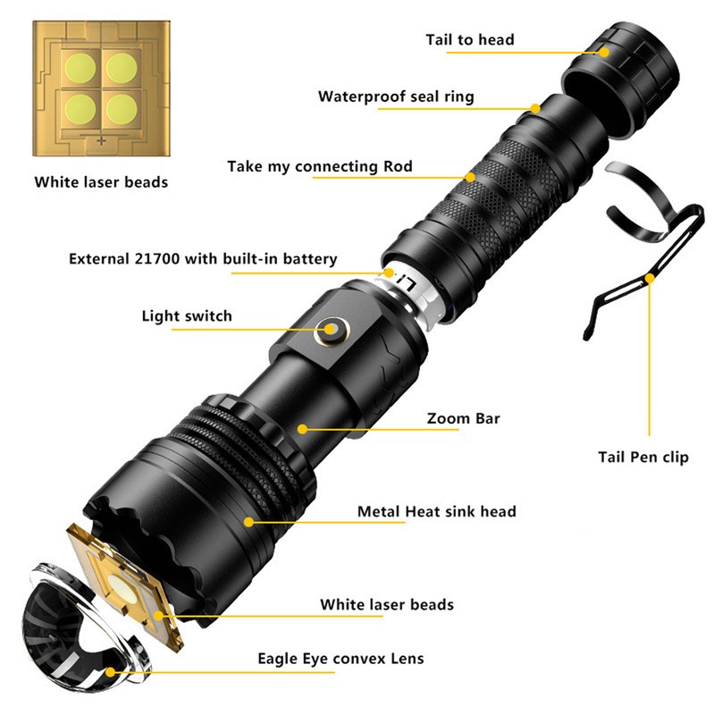 5800LM LED Waterproof Flashlight USB Rechargeable Outdoor Emergency Flashlight 5