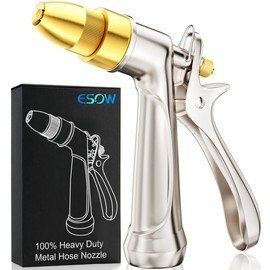 ESOW Garden Hose Nozzle, 100% Heavy Duty Metal Spray Gun with Full Brass Nozzle, 4 Watering Patterns Watering Nozzle- High Pressure Rear Trigger Design for Watering Plants, Car Wash and Showering Dog
